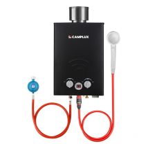 Camplux - Gas-Wassererwärmer 6L/min Mit Regenschutz, 11KW Durchlauferhitzer mit Propan/Butangas - BW158BC-DE - 50 mbar - Schwarz