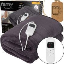 Camry - cr 7418 Manta Eléctrica Cama xl, Medidas 160x180 cm, 7 Niveles Temperatura, Temporizador, Lavable, Polar 120W Gris