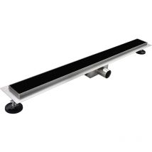 Mog Casa - Canaleta de Ducha Rectangular de Acero Inoxidable Ultra Plana Medida 120cm - Modelo R3 Desag e de Borde Vidrio Negro