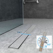 OCEAN ITALY Canalina di Scarico 2 in 1 a Pavimento con sifone rotante 360° Canale Doccia Acciaio Inox Antiodore 90 cm