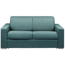 Vente-unique - Canapé 2 places convertible express en tissu bleu - Couchage lattes larges 120 cm - Matelas 18 cm avec mémoire de forme calito