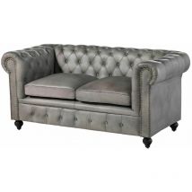 Canapé 2 places en cuir véritable gris chesterfield 202 - gris