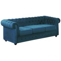 Vente-unique - Canapé 3 places chesterfield - Velours bleu canard