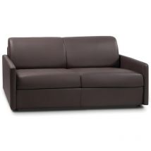 Canapé 3 places convertible express en simili marron - Couchage 140 cm - Matelas 18 cm CALIFE