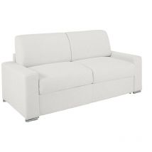 Canapé 3 places convertible express en simili blanc - Couchage 140 cm - Matelas 18 cm CALITO