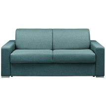 Canapé 3 places convertible express en tissu bleu - Couchage lattes larges 140 cm - Matelas 18 cm avec mémoire de forme calito