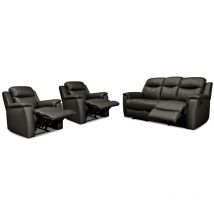 Vente-unique - Canapé 3 places et 2 fauteuils relax evasion en cuir - Noir
