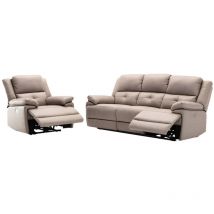 Canapé 3 places et fauteuil relax électrique en tissu taupe dolene