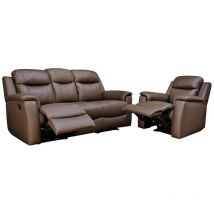 Vente-unique - Canapé 3 places et un fauteuil relax evasion en cuir - Marron