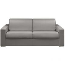 Canapé 4 places convertible express en simili gris - Couchage lattes larges 160 cm - Matelas 22 cm avec mémoire de forme calito