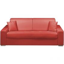Canapé 4 places convertible express en simili emir - Rouge - Couchage à lattes larges 160 cm - Matelas 18 cm