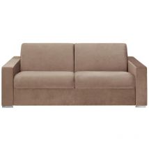 Canapé 4 places convertible express en velours beige - Couchage 160 cm - Matelas 16 cm avec mousse à mémoire de forme calito