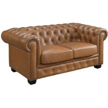 Canapé chesterfield 2 places BRENTON 100% cuir de buffle premium - Caramel vintage