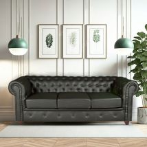 Le Quai Des Affaires - Canapé chesterfield 3 places / Noir/ 213x85x72