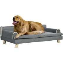 Canapé chien lit pour chien design scandinave coussin moelleux piètement bois dim. 100L x 62l x 32H cm polyester gris