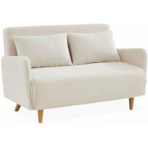 Sweeek - Canapé convertible 2 places scandinave - Panam - pieds bois. bouclettes blanches. banquette. dossier inclinable