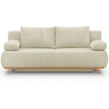 Homifab - Canapé convertible 3 places avec coffre de rangement en velours côtelé beige - Laria