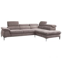 Grand canapé d'angle droit convertible en velours taupe sepina de Pascal Morabito