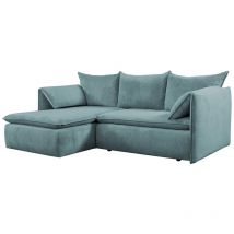 Vente-unique - Canapé d'angle gauche convertible en velours côtelé bleu teodora
