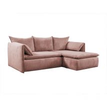 Vente-unique - Canapé d'angle droit convertible en velours côtelé rose teodora