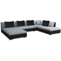 Tendencio - Canapé D'angle Convertible Et Panoramique En u Otis Angle Droit Gris Et Noir