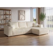 Deco In Paris - jade - Canapé d'angle convertible et réversible avec coffre en velours cotelé beige jade