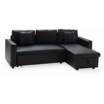 Happy Garden - Canapé d'angle convertible simili clark 3 places noir