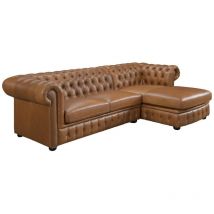 Vente-unique - Canapé d'angle droit chesterfield brenton 100% cuir de buffle premium - Caramel vintage