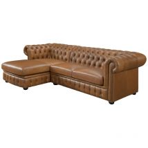 Canapé d'angle gauche chesterfield BRENTON 100% cuir de buffle premium - Caramel vintage