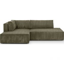 Canapé d'angle à gauche convertible 3 places avec coffre en velours côtelé vert kaki - Barani
