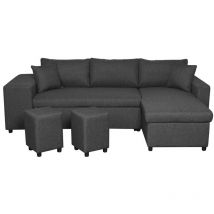 Usinestreet - Canapé d'angle réversible oslo avec coffre et poufs gauche - Tissu gris foncé
