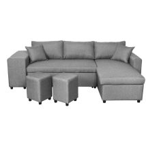 Usinestreet - Canapé d'angle réversible oslo avec coffre et poufs gauche - Tissu gris clair