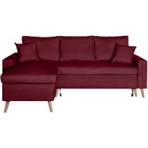 Usinestreet - Canapé d'angle maria scandinave velours réversible et convertible avec coffre - Bordeaux