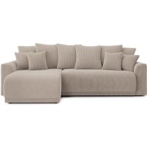 Baïta - Canapé d'angle nova convertible velours côtelé grège 4 places