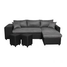 Usinestreet - Canapé d'angle réversible oslo avec coffre et poufs gauche en bi-matière