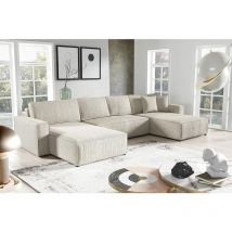 Tendencio - Canapé d'angle panoramique Convertible Vella en Velours côtelé (Beige)