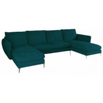 Tendencio - Canapé D'angle Panoramique Luni Pieds Chrome Turquoise