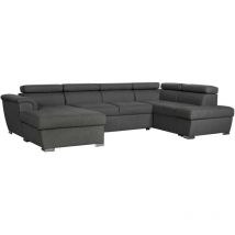 Canapé panoramique convertible avec 2 coffres paola en tissu - Gris foncé