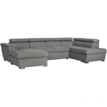 Canapé panoramique convertible avec 2 coffres PAOLA en tissu - Gris clair