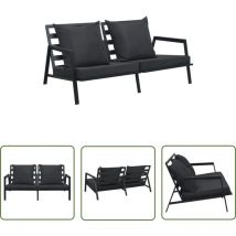 The Living Store Canapé de jardin à 2 places avec coussins Gris foncé Aluminium - Canapé De Jardin - Canapé Deux Places - Mobilier De Jardin - Salon