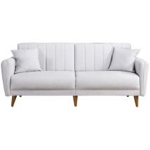 Les Tendances - calicosy - Canapé lit 3 places en lin avec 2 coussins et pieds en bois L210 cm - aqua