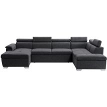 Canapé D'Angle Panoramique Convertible En Tissu – 5 Places – Grand Coffre De Rangement – Dimensions 320,5 X 188 X 90 Cm – Gris Foncé – Usinestreet