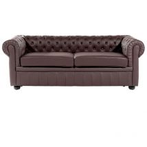 Beliani - Canapé 3 Places en Cuir Marron Assise Rembourrée Large Dossier Points Chesterfield