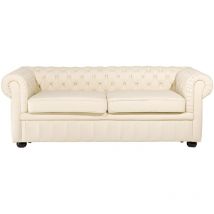 Beliani - Canapé 3 Places en Cuir Beige Assise Rembourrée Large Dossier Points Chesterfield