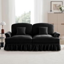 2-sitzer-sofa – 194 X 83,5 X 93 Cm – Mittelalterlich-moderner Stil – Mit Ausgestellten Armlehnen, Holzfüßen – Chenille, Schwarz