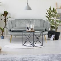 Canapé 2 places arrondi Brenda Velours Argent pieds Or