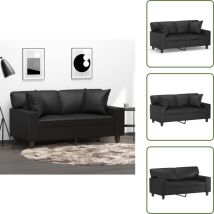 Canapé 2 places avec oreillers décoratifs noir 120cm similicuir - Canapé Deux Places - Canapé Moderne - Canapé Noir - Canapé Tissu - Simili Cuir