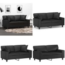 Canapé 2 places avec oreillers décoratifs noir 120cm similicuir - Canapé Deux Places - Canapé Moderne - Canapé Noir - Canapé Tissu - Simili Cuir