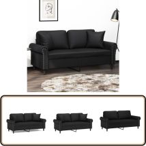 Canapé 2 places avec oreillers décoratifs noir 140cm similicuir - Canapé Deux Places - Canapé Moderne - Canapé Noir - Canapé Tissu - Simili Cuir