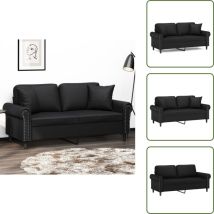 Canapé 2 places avec oreillers décoratifs noir 140cm similicuir - Canapé Deux Places - Canapé Moderne - Canapé Noir - Canapé Tissu - Simili Cuir